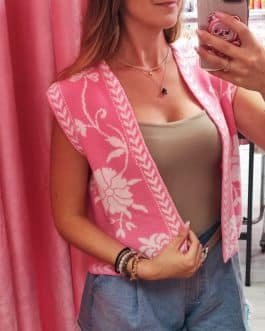 Chaleco Rosa con flores