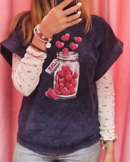 Camiseta Tarro de Corazones rosas