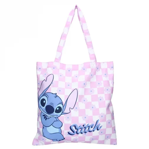 Totebag Stitch cuadros rosas