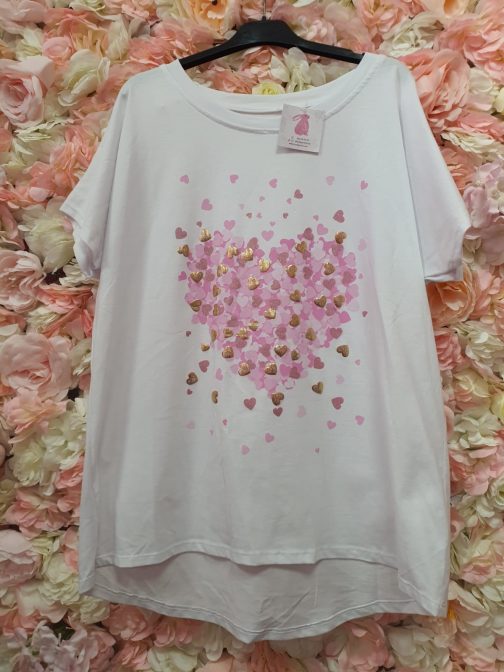 Camiseta corazones dorados y rosas