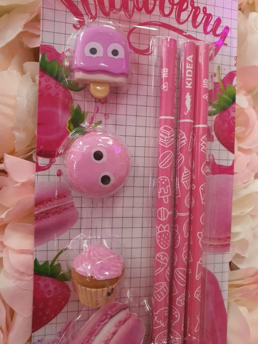 Set lápices y gomas rosas con olor - Imagen 3