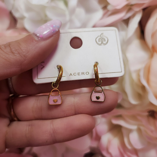 Pendientes Bolso rosa