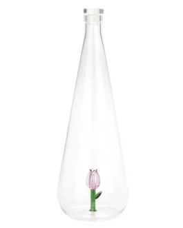 Botella cristal tulipán rosa