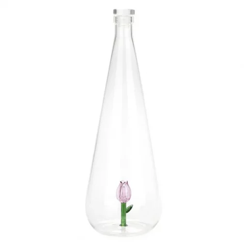 Botella cristal tulipán rosa