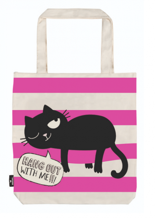 Totebag Gato con rayas rosas