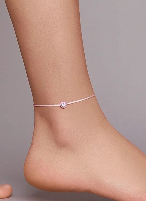 Tobillera plata corazón rosa - Imagen 3