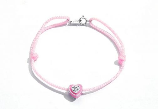 Tobillera plata corazón rosa