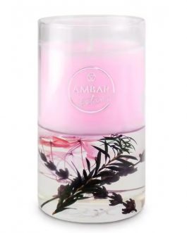 Vela Ámbar lavanda con flores