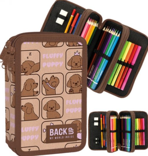 Estuche triple con accesorios perritos
