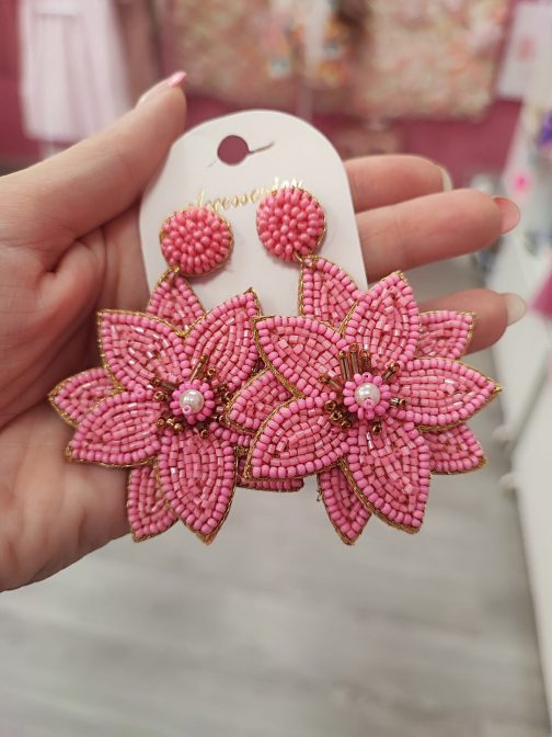 Pendientes florales grandes rosas
