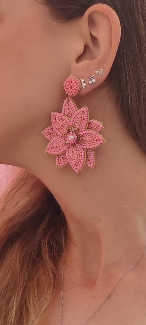 Pendientes florales grandes rosas - Imagen 2