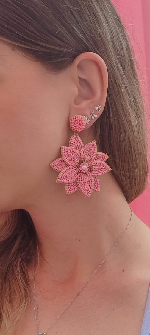 Pendientes florales grandes rosas - Imagen 3