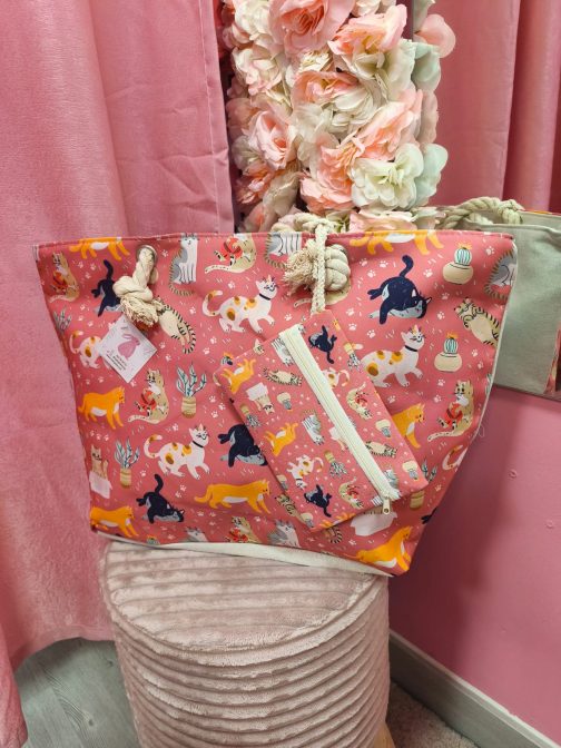 Bolso playa gatos rosas