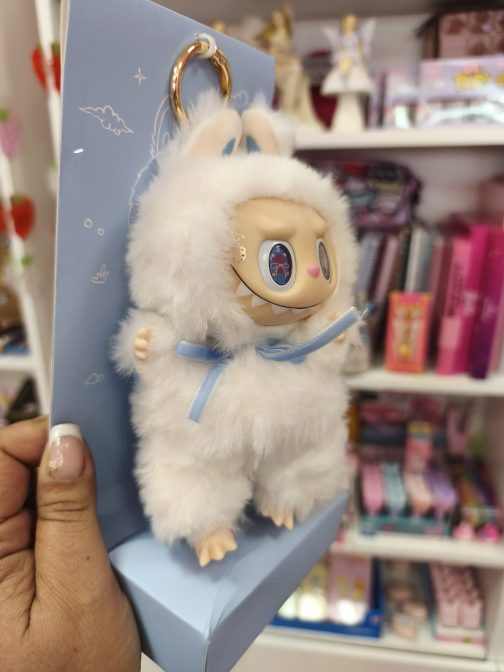 Labubu custom blanco con lazo azul - Imagen 3