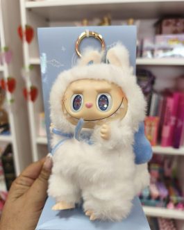 Labubu custom blanco con lazo azul