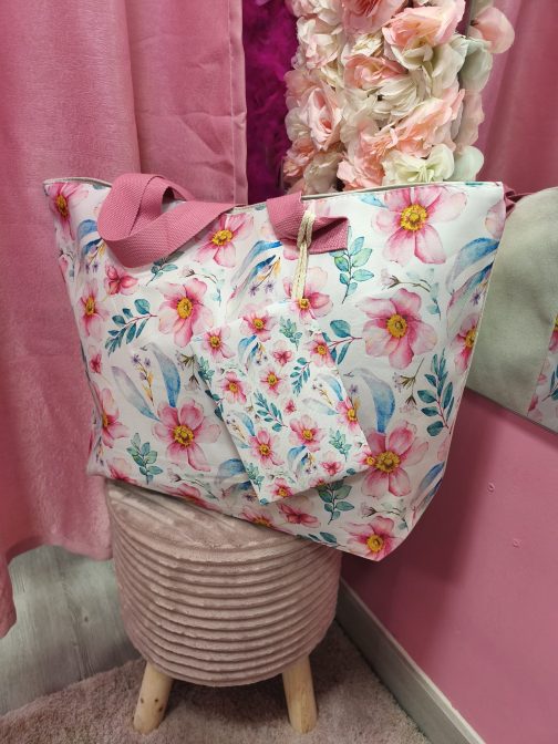 Bolso playa flores rosas - Imagen 3
