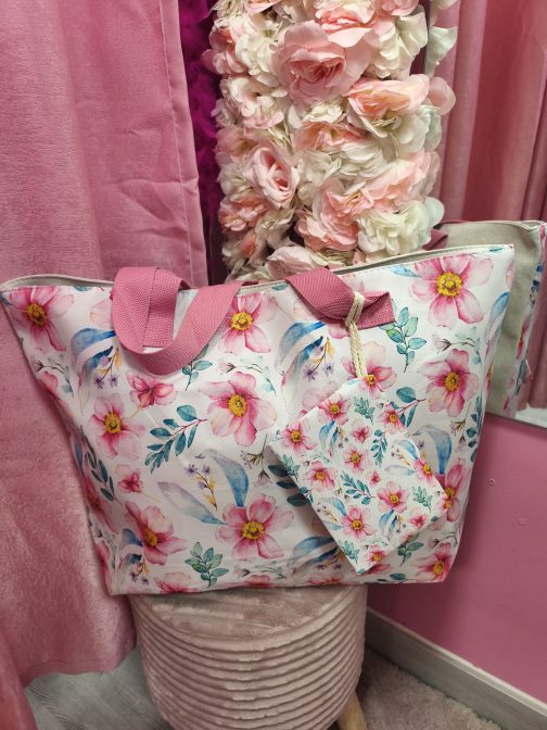 Bolso playa flores rosas - Imagen 2