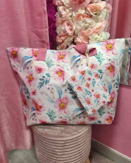 Bolso playa flores rosas