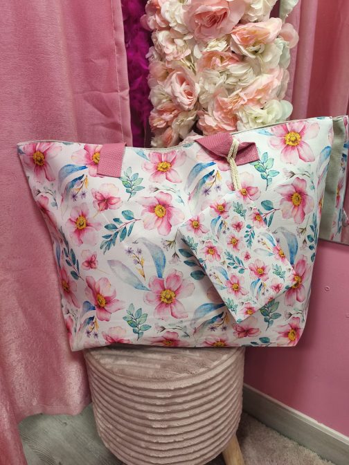 Bolso playa flores rosas