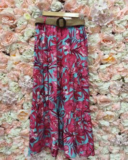 Falda floral con cinturón