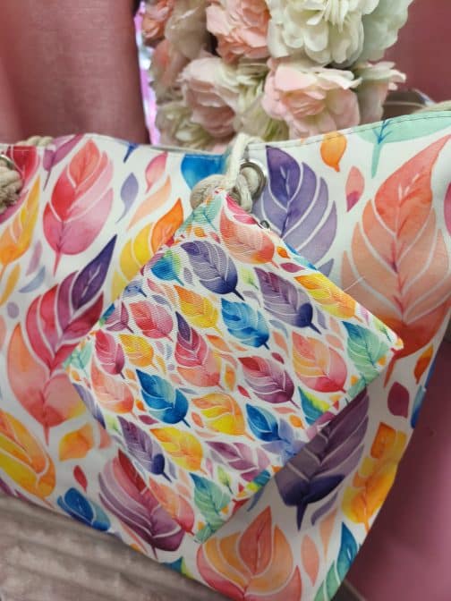 Bolso playa plumas de colores - Imagen 3
