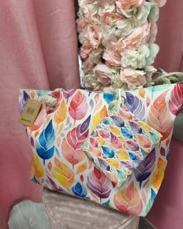 Bolso playa plumas de colores