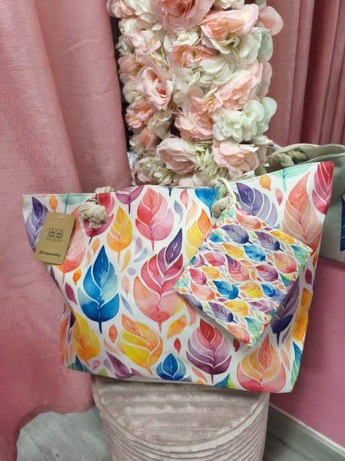 Bolso playa plumas de colores - Imagen 4
