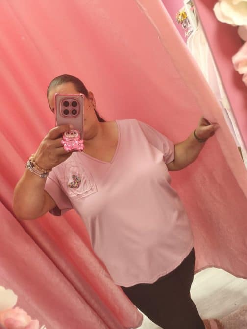 Camiseta malva mariposa curvy - Imagen 2