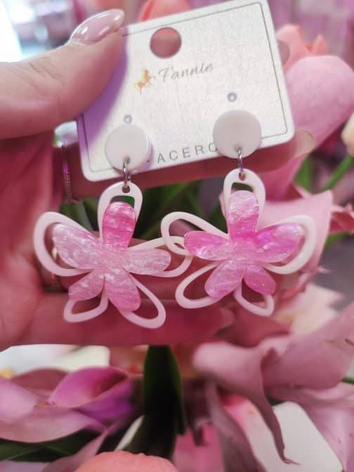 Pendientes acero flores resina