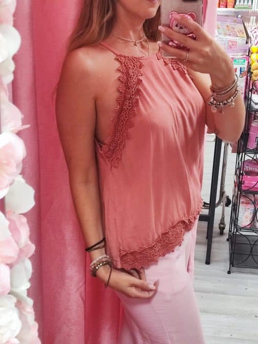 Blusa terracota con encaje - Imagen 3