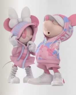 Figuras Mickey y Minnie rosas