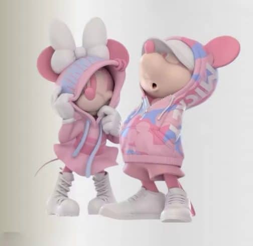 Figuras Mickey y Minnie rosas