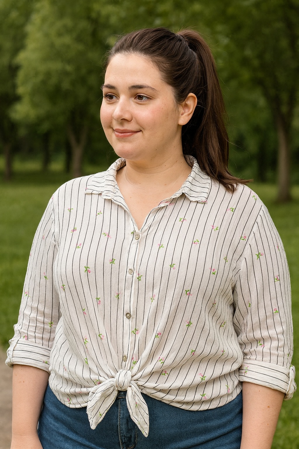 Camisa rayada con florecitas