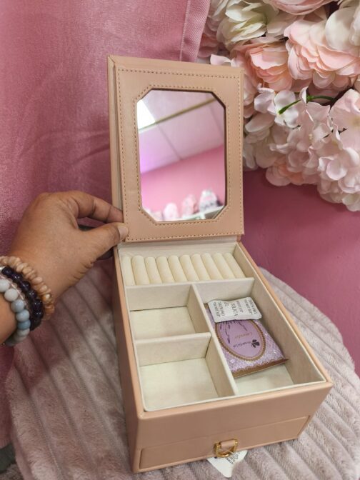 Joyero con espejo y cajón polipiel rosa - Imagen 3