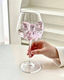 Copa de cristal con lazo rosa