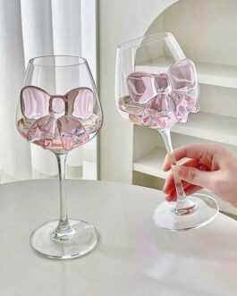 Copa de cristal con lazo rosa