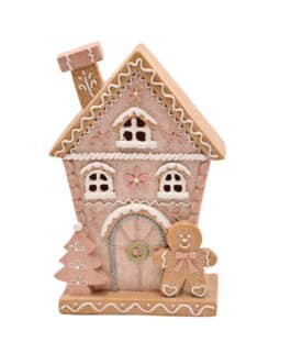 Casa de jengibre rosa con luz