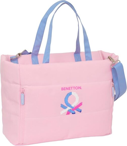 Bolso acolchado Benetton rosa y azul