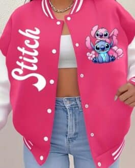 Chaqueta universitaria rosa Stitch