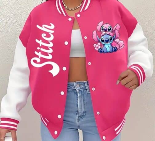 Chaqueta universitaria rosa Stitch
