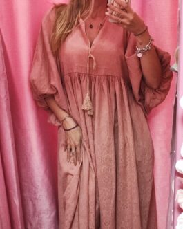 Vestido abombado rosa empolvado