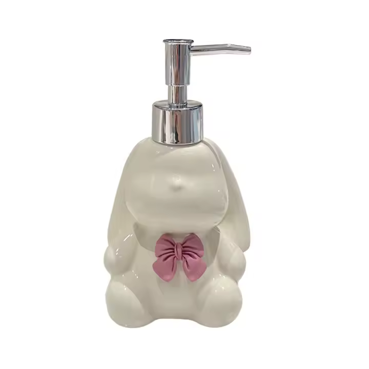 Jabonera conejo sentado con lazo rosa - Imagen 2