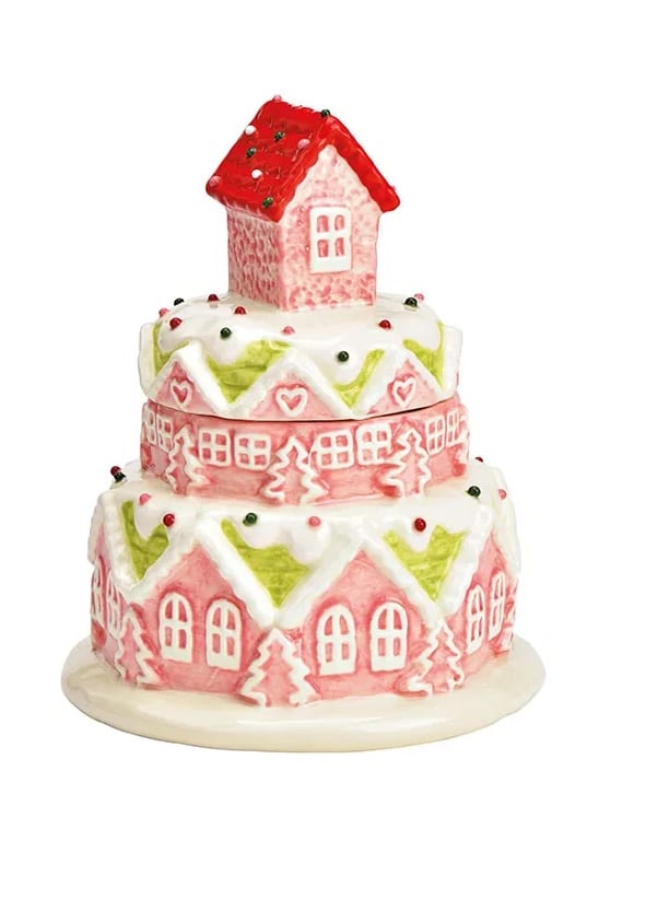 Recipiente de cerámica en forma de Tarta Navideña casitas - Imagen 3