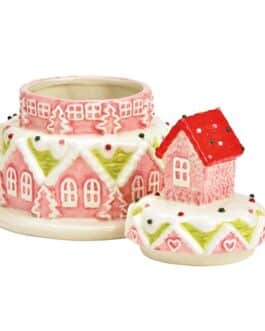 Recipiente de cerámica en forma de Tarta Navideña casitas