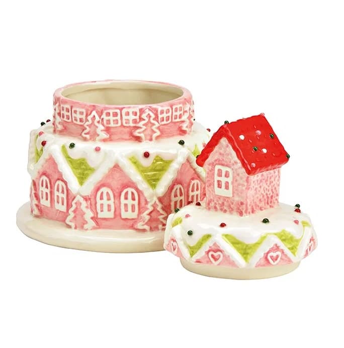 Recipiente de cerámica en forma de Tarta Navideña casitas - Imagen 2