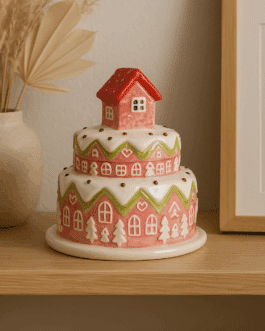 Recipiente de cerámica en forma de Tarta Navideña casitas