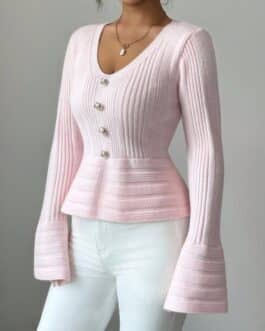 Jersey con botones peplum