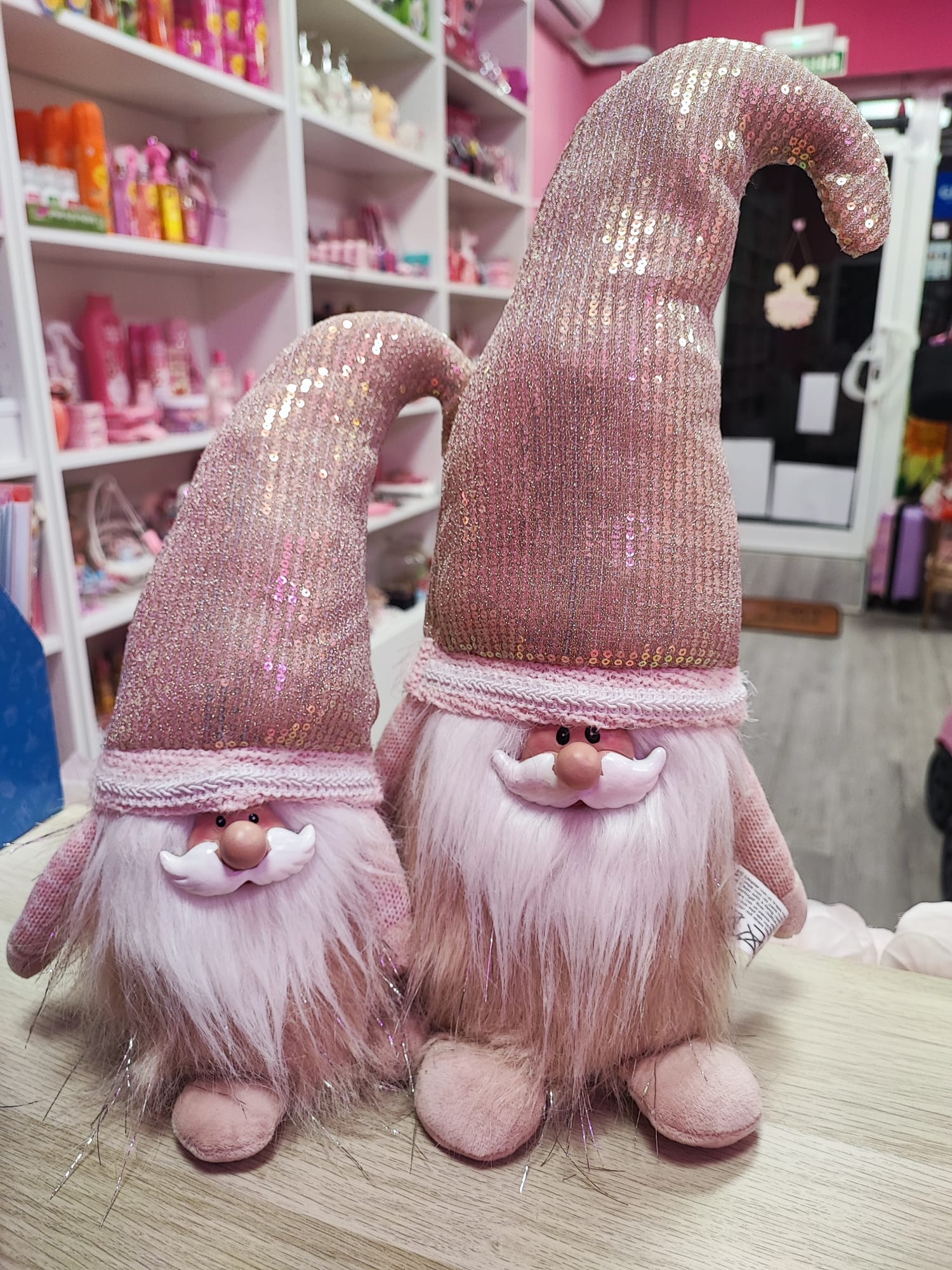 Gnomos navideños rosas tope de puerta