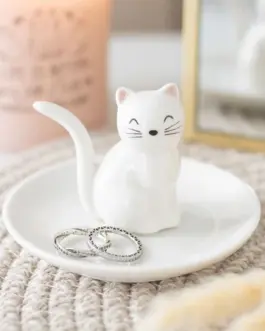 Porta anillos gato blanco