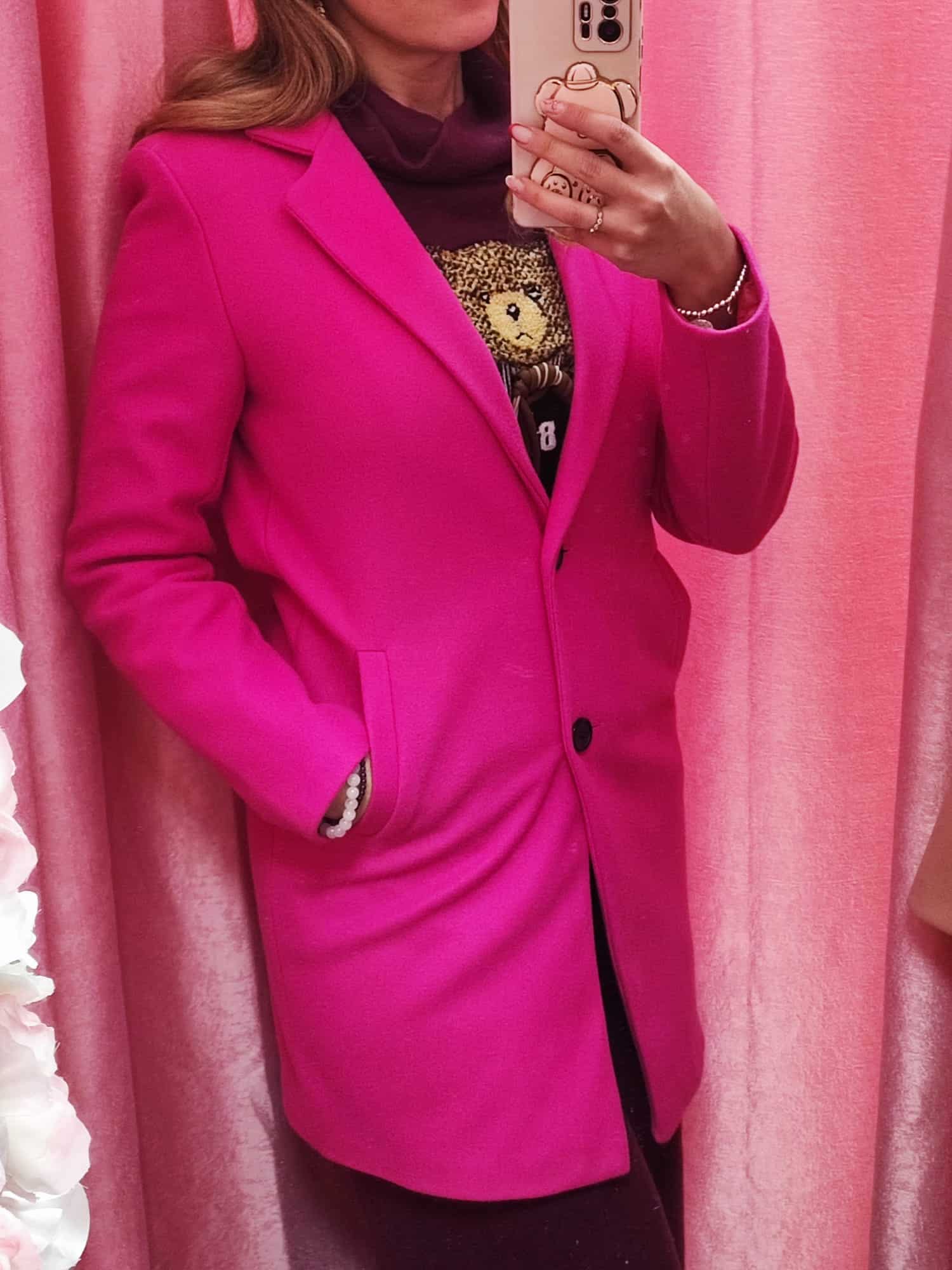 Abrigo corto abotonado fucsia - Imagen 3